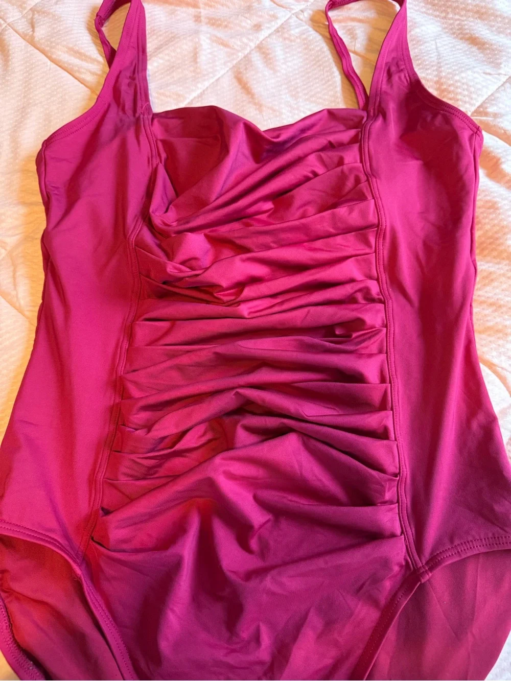 Calvin Klein Fuchsia Ruched One-Piece Swimsuit - Picture 2 of 5